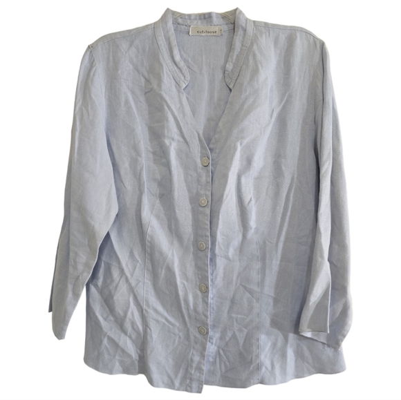Cut loose Light Blue Linen V-neck Button Down Shirt Large - Picture 1 of 6